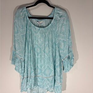 Free Kisses Aqua Patterned Blouse